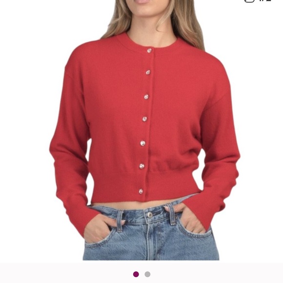 White + Warren Red Cashmere cardigan rhinestone buttons - Picture 6 of 7